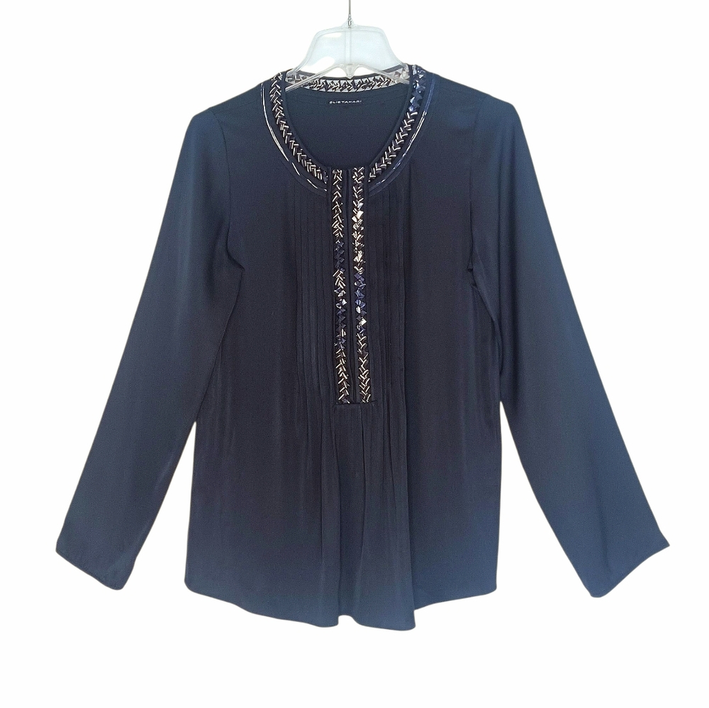 Elie Tahari Stretch Silk Long Sleeve Blouse Women's Sz Small Black